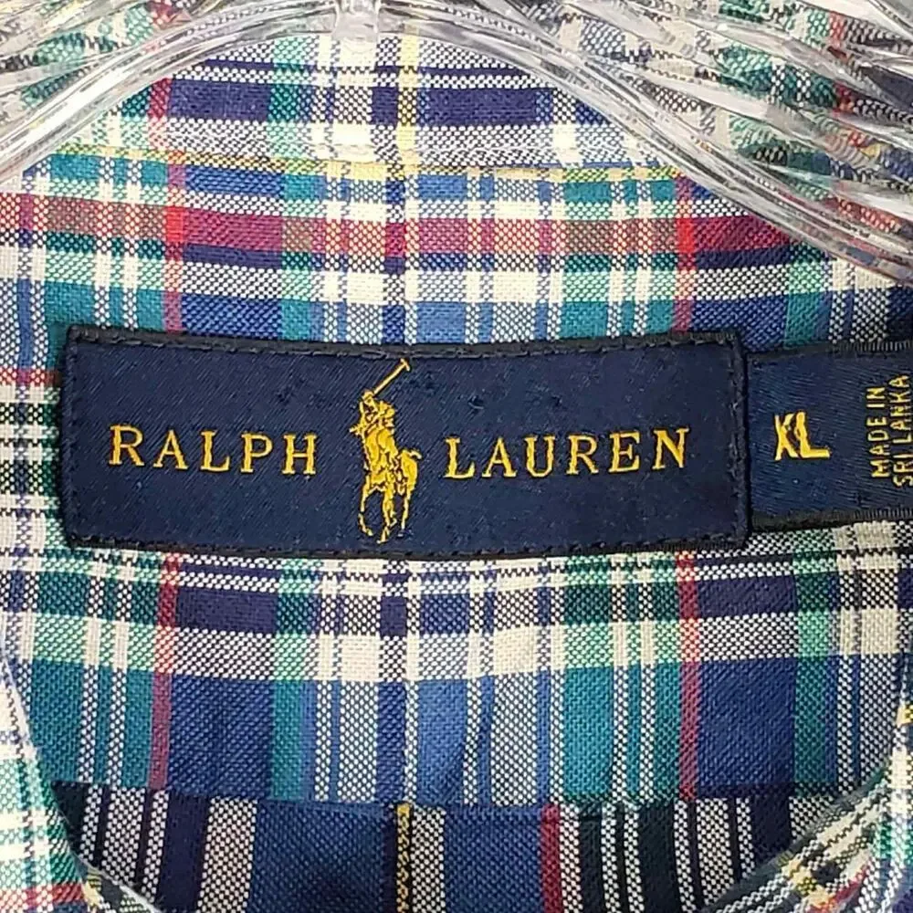 Polo Ralph Lauren Shirt Oxford Men's XL Blue Multicolor Plaid LS Button Down